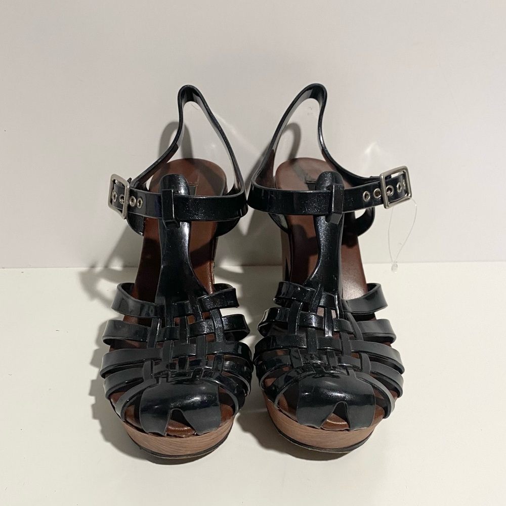 Marc Jacobs Platform Wooden Jelly Fisherman Heel Sandal 37 Block Black - Picture 2 of 11